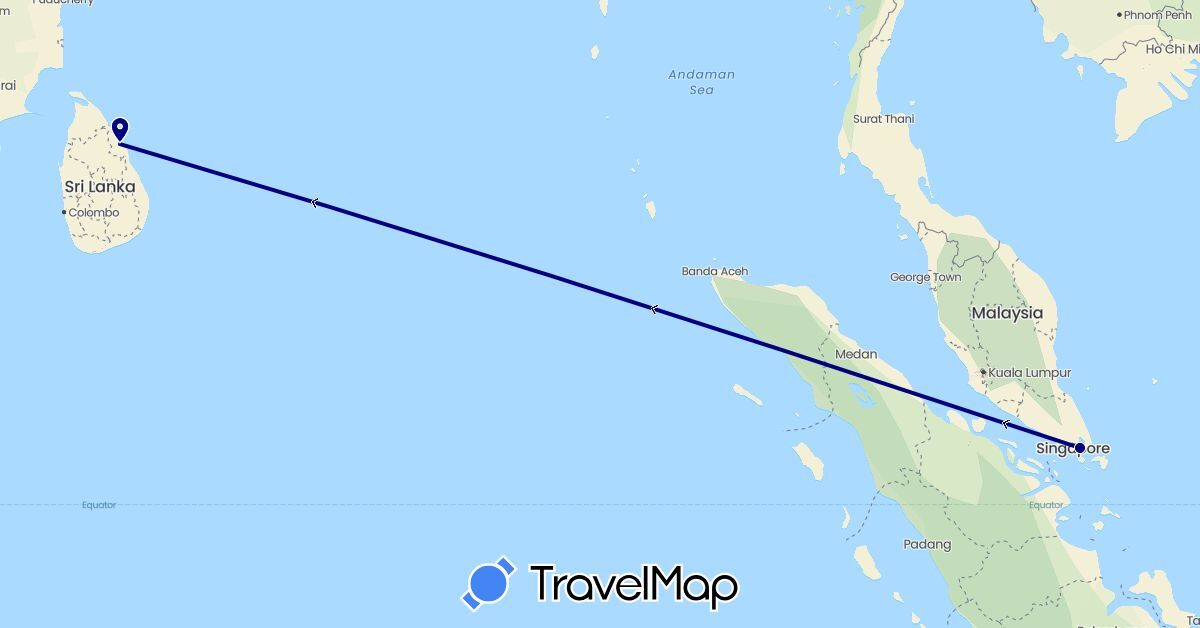 TravelMap itinerary: driving in Sri Lanka, Singapore (Asia)