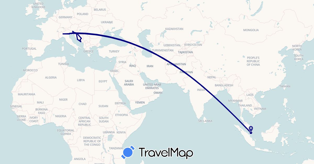 TravelMap itinerary: driving in Bosnia and Herzegovina, Croatia, Italy, Singapore, Slovenia (Asia, Europe)